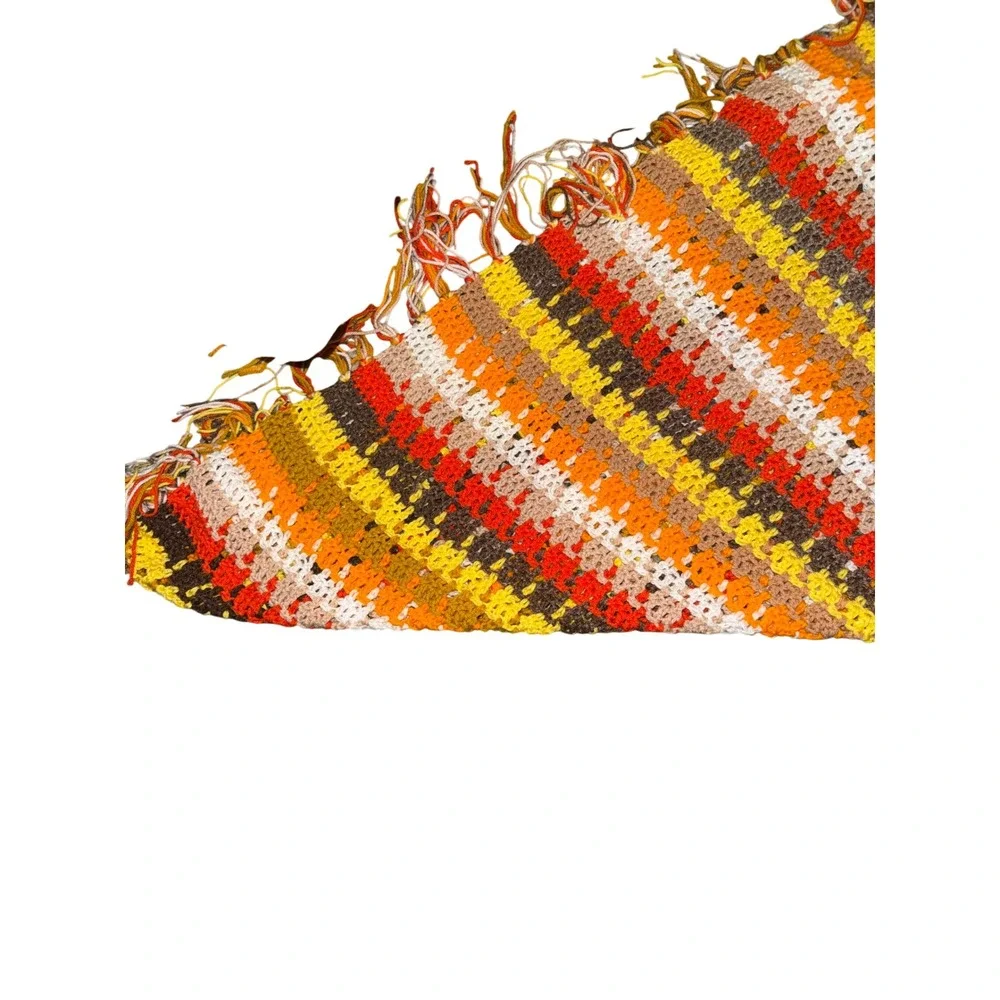 Vintage Handmade Crochet Afghan Throw Blanket Retro Orange Brown 40x42 Boho